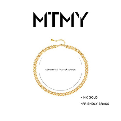 MTMY Beaded Necklaces for Women 14K Gold Plated Dainty Colorful Green/Rose Beaded Pearl Choker Necklace Delicate Boho Choker Necklace Jewelry Gift - style: Pearl beads