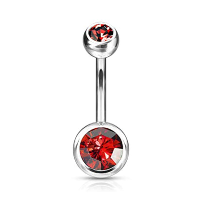 Forbidden Body Jewelry 14g Titanium Double Jeweled CZ Crystal Belly Button Ring - color: Red