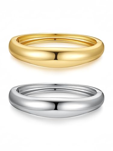 M MOOHAM Chunky Gold Bangle Bracelets for Women, Dainty 14k Gold-Plated Thicker Statement Bangles Twist Cuff Bracelet Set Stack for Women Non Tarnish Trendy Jewelry Gifts - color: 07. Round Bangles-2PCS