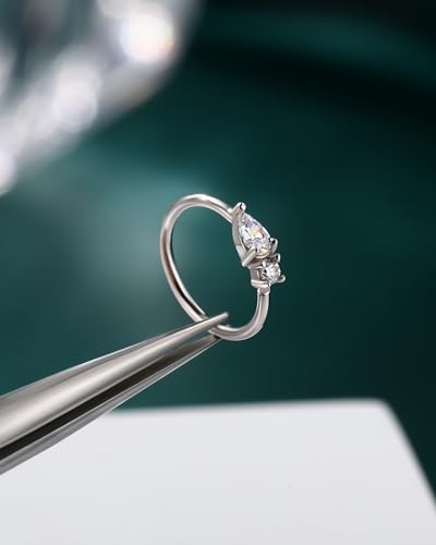 20G 925 Sterling Silver Small Thin Nose Ring Hoop for Women, Silver 7mm - 8mm Adjustable Half Hoop Nostril Piercing Jewelry - color: Clear CZ