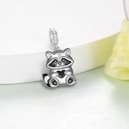 Cute Animals Charms 925 Sterling Silver Highland Cow/Dragon/Axolotl/Raccoon/Whale/Turtle/Cardinal/Hummingbird Charms for Bracelets for Women Cute Animal Charm Beads for Jewelry Making - style: Raccoon Charm
