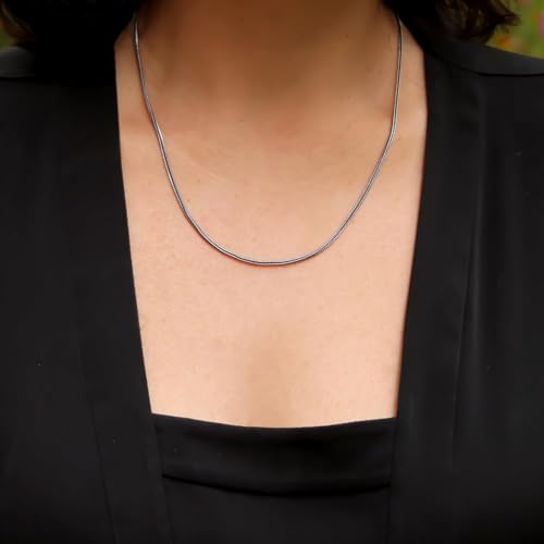 Solid 925 Sterling Silver Foxtail Chain Necklace, Width 1.5mm - Oxidized Non-Tarnish Unisex Snake Design Wheat Chain Necklace for Men Women 17.7" 19.7" 21.6" 23.6" Inch - Handmade - style: 25.6" - 65 cm