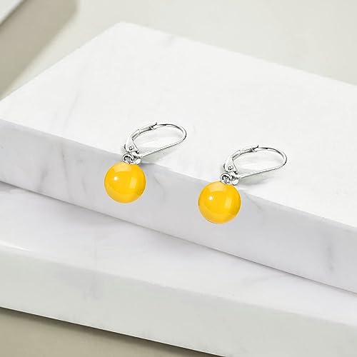 925 Sterling Silver Pearl Leverback Earrings Dangle Drop Jewelry Gifts for Women - style: Yellow Agate