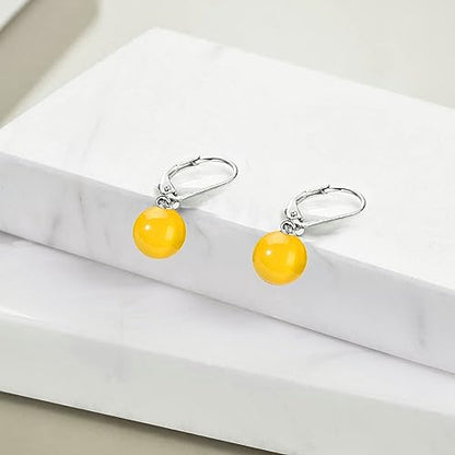 925 Sterling Silver Pearl Leverback Earrings Dangle Drop Jewelry Gifts for Women - style: Yellow Agate