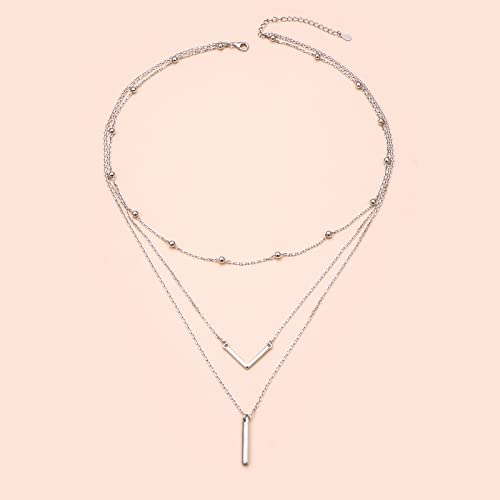DAOCHONG S925 Sterling Silver Triple Layer Pendant Choker Necklace for Women 16"+2" - style: C