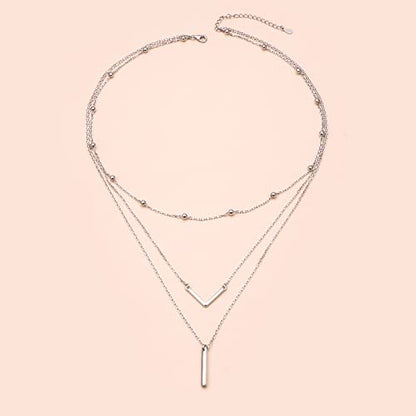 DAOCHONG S925 Sterling Silver Triple Layer Pendant Choker Necklace for Women 16"+2" - style: C