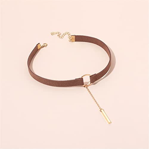 PAURO Women's Black Velvet Ribbon Choker Necklace for with Gold/Silver O | Stainless Steel,Classic Charm Jewelry - color: Rectangle-Brown Gold