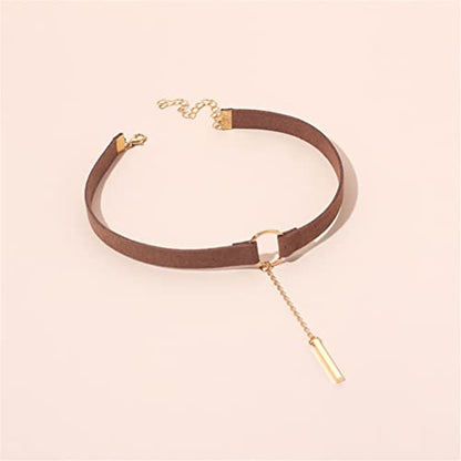 PAURO Women's Black Velvet Ribbon Choker Necklace for with Gold/Silver O | Stainless Steel,Classic Charm Jewelry - color: Rectangle-Brown Gold