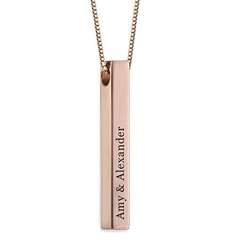 Custom 3D 4-Side Bar Necklace Personalized Vertical Bar Name Necklace Birthday Mother's Day Gifts Handmade Jewelry Gift for Women Mom Customized Bar Pendant - color: Rose Gold