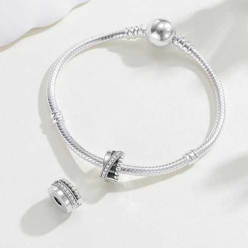 KEQ Clip Spacer Charm for Bracelet 925 Silver Pave Cubic Zirconia Clip Lock Stopper Bead Spacer For Women Bracelets Stopper Birthday Gifts European Openable Beads 2pcs - color: Coiled Beads