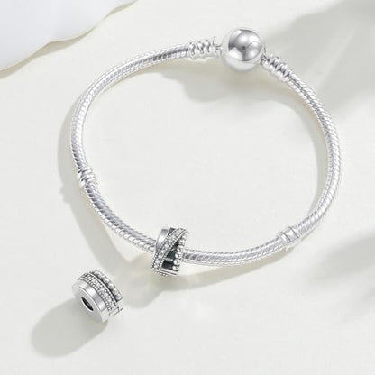 KEQ Clip Spacer Charm for Bracelet 925 Silver Pave Cubic Zirconia Clip Lock Stopper Bead Spacer For Women Bracelets Stopper Birthday Gifts European Openable Beads 2pcs - color: Coiled Beads