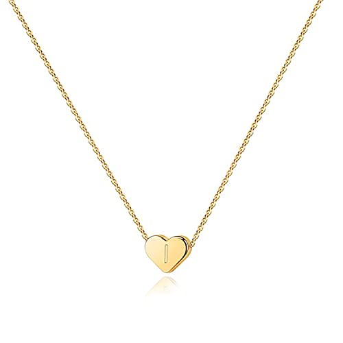 PAVOI 14K Gold Plated Tiny Heart Necklace | Dainty Necklace for Women | Personalized Letter Heart Choker | Adjustable Slider - style: - I