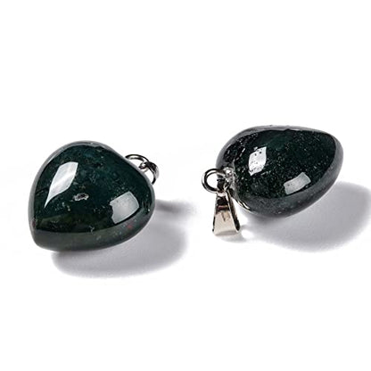 10Pcs Heart Stone Charm Pendants Natural Moss Agate Gemstone Pendants with Platinum Brass Loops for DIY Necklace Keychains Earring Crafts Supplies - color: Moss Agate