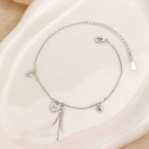 Sonateomber Gold Waterproof Ankle Bracelets for Women, Dainty Cute Adjustable Foot Non tarnish Anklets Summer Beach Jewelry Gifts - color: Silver Heart