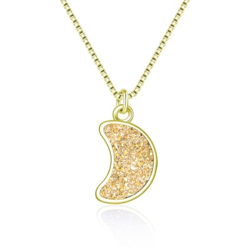 Adabele Natural Druzy Necklace Small Tiny Moon Gemstone Pendant 18 inch Sparkly Agate Stone Crystal Women Jewelry Tarnish Resistant Stainless Steel/Gold Plated Chain - color: Gold druzy - gold plated