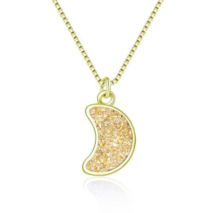 Adabele Natural Druzy Necklace Small Tiny Moon Gemstone Pendant 18 inch Sparkly Agate Stone Crystal Women Jewelry Tarnish Resistant Stainless Steel/Gold Plated Chain - color: Gold druzy - gold plated