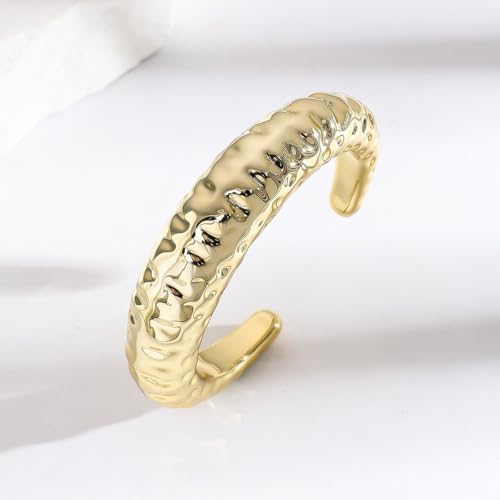 Chunky Geometric Textured Open Cuff Bangle Bracelet for Women Men Trendy Hammered Statement Cuff Bracelet Spiraled Oval Charm Cuff Bracelet Jewelry Gifts - color: Style A G
