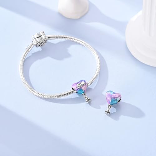 Hapour 925 Sterling Silver Charms for Bracelet Necklace Dangle Pendant Bead | Bear Charm, Elephant Zebra Cat Dream catcher Family Birthday European Jewelry Charm, For Women Mom - color: Purple Blue Birthday Cake Heart Balloon
