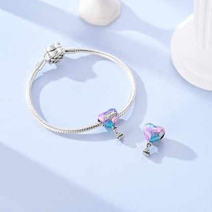 Hapour 925 Sterling Silver Charms for Bracelet Necklace Dangle Pendant Bead | Bear Charm, Elephant Zebra Cat Dream catcher Family Birthday European Jewelry Charm, For Women Mom - color: Purple Blue Birthday Cake Heart Balloon