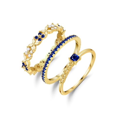 Dainty Stackable Rings for Women Sapphire Eternity Ring Set 18K Gold Plated Stacking Rings Non Tarnish Gifts for Women Size 5