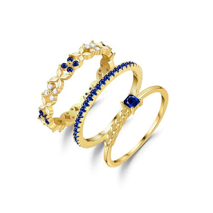 Dainty Stackable Rings for Women Sapphire Eternity Ring Set 18K Gold Plated Stacking Rings Non Tarnish Gifts for Women Size 5