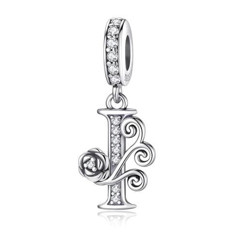 HappyStar 925 Sterling Silver Letter Charms for Bracelets Rose Alphabet Initial Dangle Pendants Fit for Pandora Charms Bracelet Charms Beads Jewelry Gifts for Women - color: Alphabet I