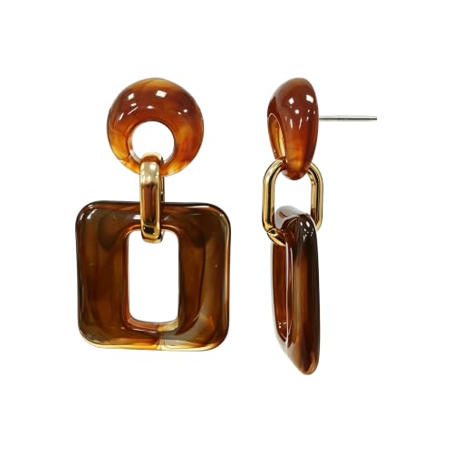 Retro Boho Hollow Square Earrings Lightweight Fashion Jewelry Casual Daily Wear Geometric Drop Earrings Party Acrylic Square Dangle Accessories - color: Brown