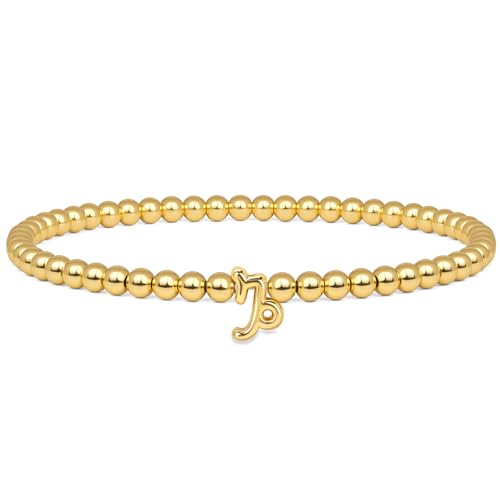 Gold 12 Constellations Bracelets for Women, 18K Gold Plated Beaded Stretch Bubble Bracelets Charm Jewelry Bracelet Gifts for Birthday Mother's Day Valentines Christmas - color: Capricorn