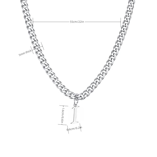 Stainless Steel Initial A-Z Necklace for Men Women,Cuban Chain,Titanium Steel Initial Letter Pendant Charm Necklaces Accessories Jewelry for Woman Man,21 Inch Chain - color: I