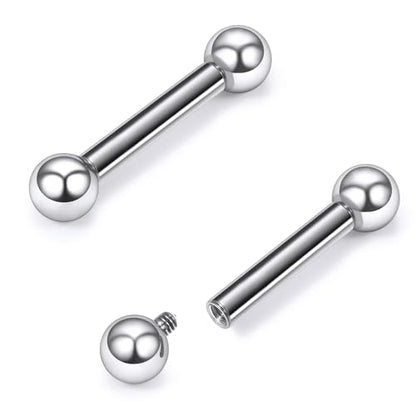 16G-2G ASTM F136 Titanium Internally Threaded Nipple Tongue Rings Piercing Jewelry Straight Industrial Earring Barbell G23 Titanium Nipple Tongue Bars Piercing Jewelry for Women Men 12MM-40MM - style: 8G, 16mm Length, 6mm Ball