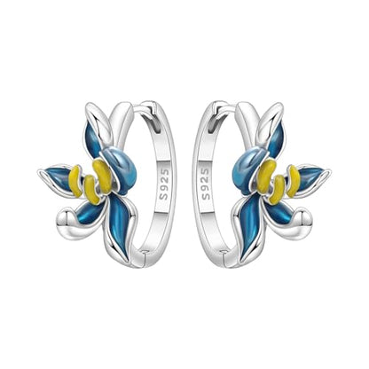 Floral Hoop Earrings 925 Sterling Silver with 14K Gold Plating – Lightweight CZ Flower Hoops | Hypoallergenic Jewelry for Women | Gift Box + Polishing Cloth - color: 18mm Blue Orchid Earrings