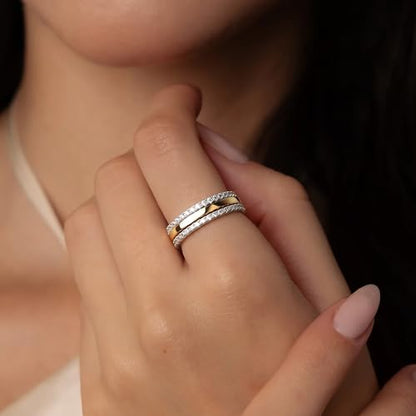 Purplepig Stackable Rings Non Tarnish, Two Tone CZ Eternity Band Set | 14K Gold & 925 Sterling Silver Plated, Waterproof, Wedding/Engagement/Promise Rings, Smart Ring Stackable Bands, Size 4-11 - color: Gold and Silver