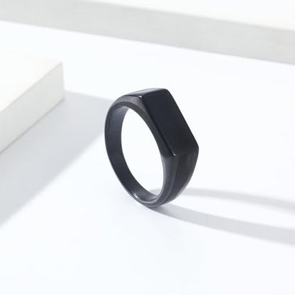 Quiet Luxury Wide Square Signet Ring - Timeless Titanium Steel Band Fashion Statement Jewelry for Men & Women (Silver, Antique Silver, Gold, Black) - color: Black