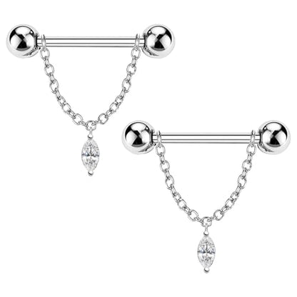 14G Nipple Rings for Women 316L Stainless Steel Dangle Nipple Barbell Nipple Studs Rings Nipple Piercing Jewelry - color: silver