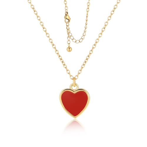 18K Gold Plated, Pt Plated Chain Necklace with Knot, Butterfly, Heart Pendant for Women, Delicate Minimalist Jewelry, 18-20 Inches - color: 10mm Red Heart