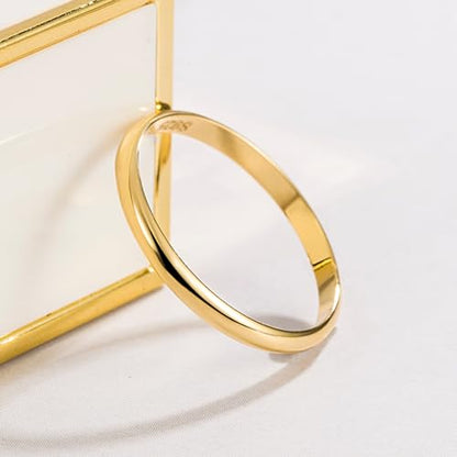 Dankadi Simple Fashion S925 Sterling Silver Ring Smooth Plain Dome Comfort Solid Silver Wedding Ring For Men & Women 3.5 mm 3-13# 24k Real Gold Plated Jewelry - color: 2MM Gold