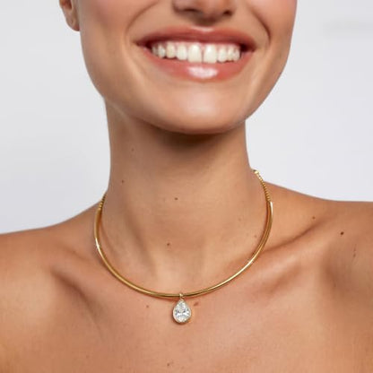 Gold Choker Necklace Dainty 14K Gold Plated Collar Necklace with Cubic Zircon Pendant Necklaces Fashion Minimalist Summer Crystal Collar Necklaces Boho Jewelry - style: CZ Drop Shape