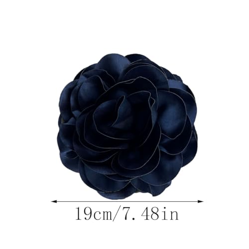 Dainty Satin Fabric Rose Flower Brooches 7.5in Extra Large Big Camellia Flower Brooches Lapel Pins for Women Wedding Party Dance Dress Clothes Accessories - color: Blue