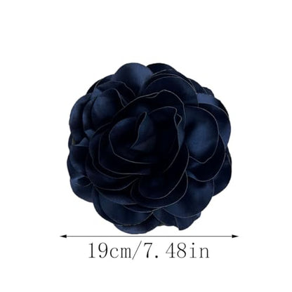 Dainty Satin Fabric Rose Flower Brooches 7.5in Extra Large Big Camellia Flower Brooches Lapel Pins for Women Wedding Party Dance Dress Clothes Accessories - color: Blue