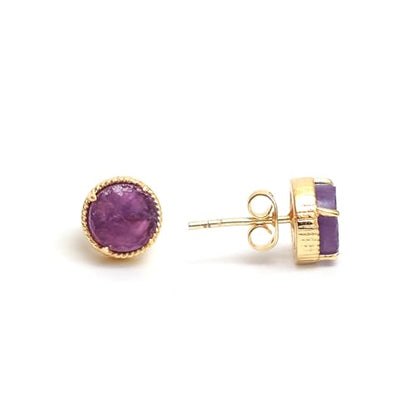 Gempires Gemstone Stud Earrings for Women 14k Gold Plated Prong Set Genuine Crystal Hypoallergenic Handmade Minimal Everyday Jewelry Elegant Birthstone Earrings Gift for Her - style: Amethyst