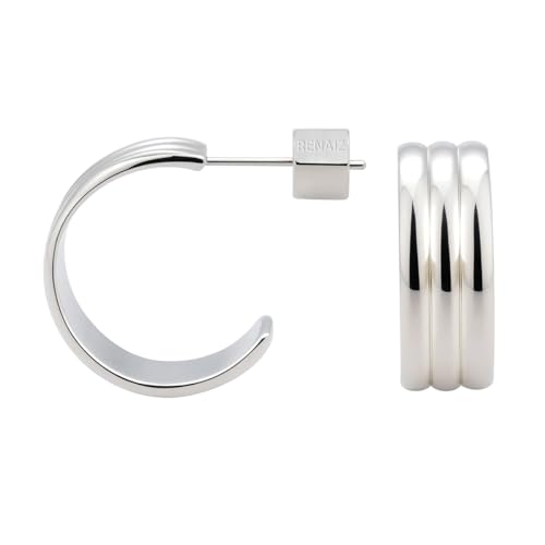 RENAIZ Dainty Lightweight Hoop & Stud Earrings for Women – 14K Gold Plated & Rhodium Plated, Minimalist Geometric Hypoallergenic Jewelry, Tiny Dainty Everyday Studs and Hoops - color: White Gold, style: Multi-Band