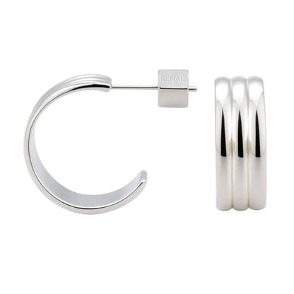 RENAIZ Dainty Lightweight Hoop & Stud Earrings for Women – 14K Gold Plated & Rhodium Plated, Minimalist Geometric Hypoallergenic Jewelry, Tiny Dainty Everyday Studs and Hoops - color: White Gold, style: Multi-Band