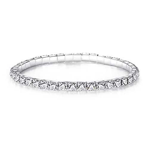 Fesciory Heart Rhinestone Ankle Bracelets for Women, Adjustable Silver Plated Shiny Tennis Anklets, Twinkle Cubic Zircon Imitation Diamond Anklet Foot Chain Jewelry Gifts - color: Single Row Rhinestone
