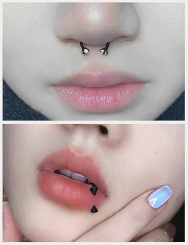 Oufksiyy Horseshoe Nose Ring Surgical Steel internal thread Double Gem Stud Nose Rings 16g Black Gold Lip Rings Cubic Zirconia Daith Septum Piercing Jewelry for Women Inner Diameter 6/8/10/12mm - color: black horseshoe rings 16G 6-12MM