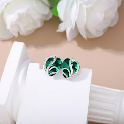 Butterfly Heart Birthstone Crystal Stud Earrings for Women S925 Sterling Silver Heart Birthstone Studs Birthday Gifts for Wife Mother Daughter Girlfriend Mom - color: 05-May