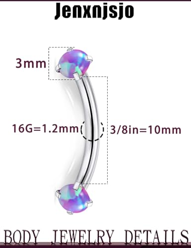 Jenxnjsjo 16g 8/10mm Eyebrow/Rook/Snug/Vertical-Labret/VCH/Snake-Eyes/Anti-Tragus/Cartilage/Daith/Belly-Button/Bridge/Hood/Surface Curved Barbell Piercing Jewelry for Women Men - color: Opal-P / Turquoise-P / CZ-P, size: 10mm