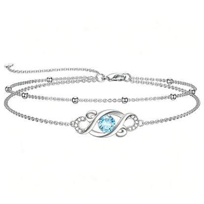 Dorunmo Birthstone Infinity Love Bracelet for Women 925 Sterling Silver Sparkling Gemstone Double Layered Adjustable Bracelets Birthday Jewelry Gifts for Mom Women - color: 03-Mar-Aquamarine