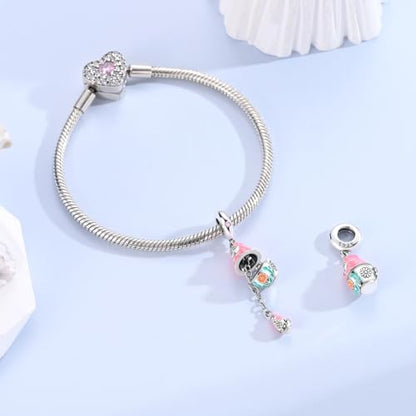 Hapour 925 Sterling Silver Charms for Bracelet Necklace Dangle Pendant Bead | Whale Shark Charm, Glow in the Dark, Matryoshka Russian Doll Baking European Jewelry Charm, 14k Gold Plated - style: Pink Russian Matryoshka Doll