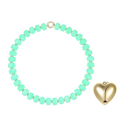 Chunky Heart Necklaces for Women Colorful Resin Beaded Necklaces for Women Gold Puffy Heart Statement Necklace Trendy Acrylic Choker Jewelry Gift - color: B-Mint Green