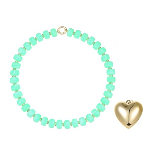 Chunky Heart Necklaces for Women Colorful Resin Beaded Necklaces for Women Gold Puffy Heart Statement Necklace Trendy Acrylic Choker Jewelry Gift - color: B-Mint Green